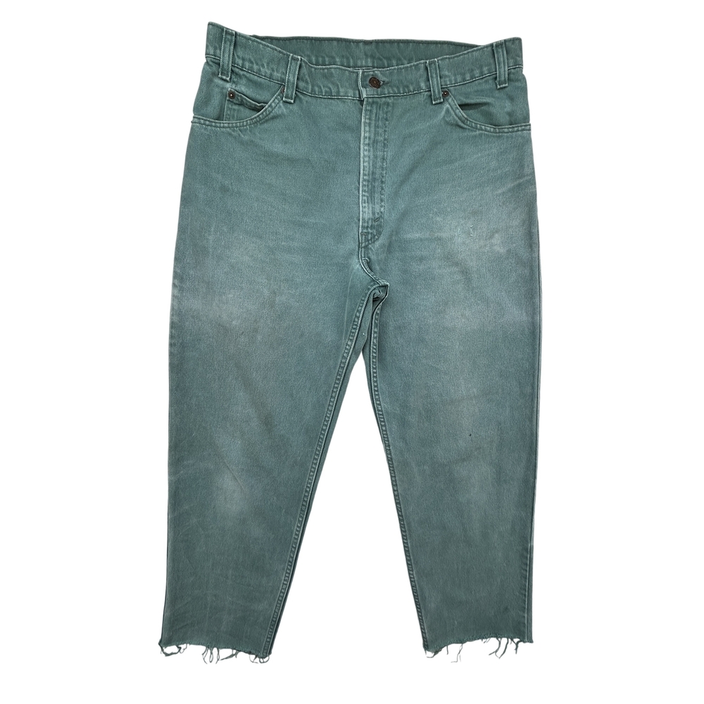 Vintage Levis 515 Jeans Mens 36x29 Green USA Made Raw Hem 90s Tapered 515-0193